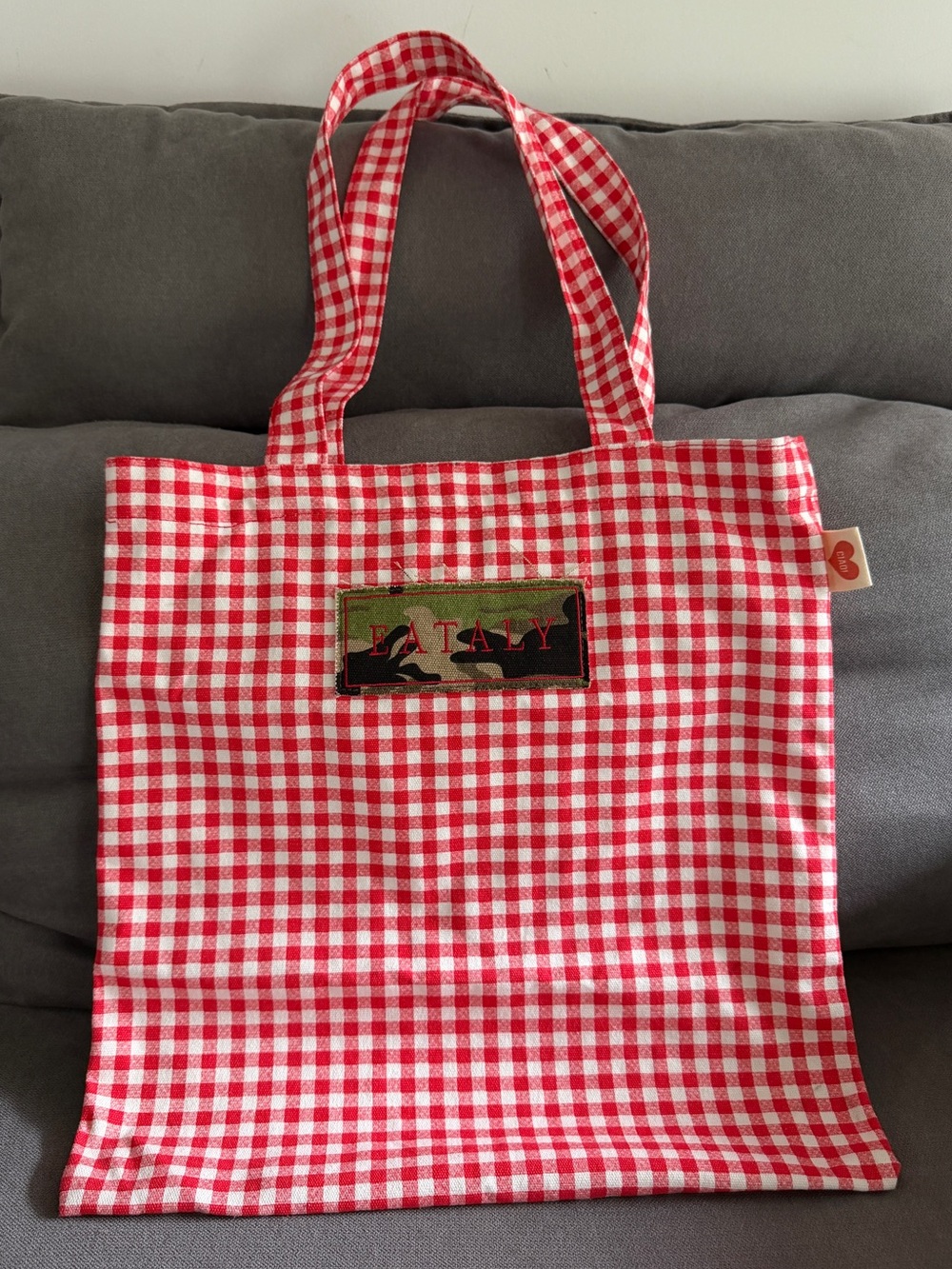 Red plaid shopper bag
